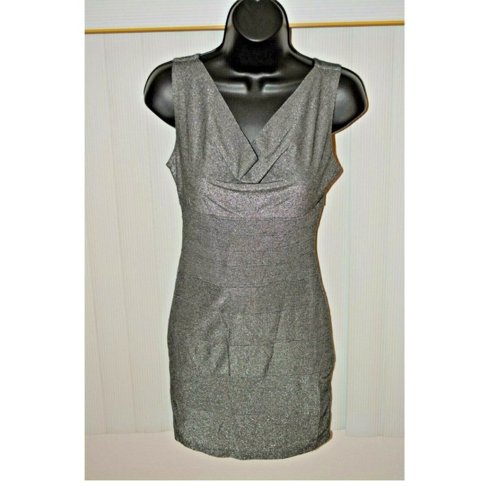 Metallic Sleeveless Strap Body-con Ribbed Mini Dress Cocktail Evening Party S